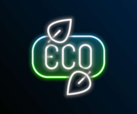 Glowing neon line Leaf Eco symbol icon isolated on black background. Banner, label, tag, sticker for eco green. Colorful outline concept. Vectorのイラスト素材