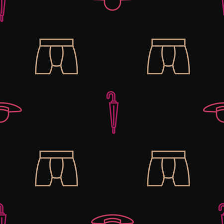Set line Elegant women hat, Men underpants and Umbrella on seamless pattern. Vectorのイラスト素材