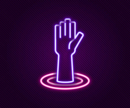 Glowing neon line Helping hand icon isolated on black background. Colorful outline concept. Vectorのイラスト素材