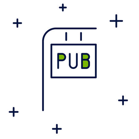 Filled outline Street signboard with inscription Pub icon isolated on white background. Suitable for advertisements bar, cafe, restaurant. Vectorのイラスト素材