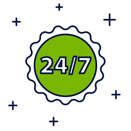 Filled outline Clock 24 hours icon isolated on white background. All day cyclic icon. 24 hours...