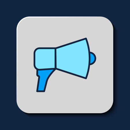 Filled outline Megaphone icon isolated on blue background. Speaker sign. Vectorのイラスト素材