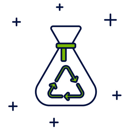 Filled outline Garbage bag with recycle symbol icon isolated on white background. Trash can icon. Recycle basket sign. Vectorのイラスト素材