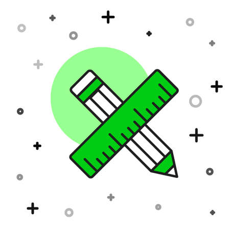 Filled outline Crossed ruler and pencil icon isolated on white background. Straightedge symbol. Drawing and educational tools. Vectorのイラスト素材