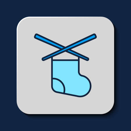 Filled outline Knitting needles icon isolated on blue background. Label for hand made, knitting or tailor shop. Vectorのイラスト素材