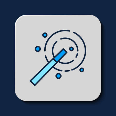 Filled outline Magic wand icon isolated on blue background. Star shape magic accessory. Magical power. Happy Halloween party. Vectorのイラスト素材