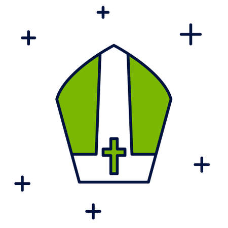 Filled outline Pope hat icon isolated on white background. Christian hat sign. Vectorのイラスト素材