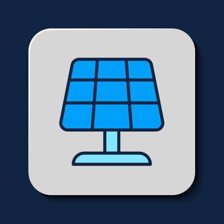 Filled outline Solar energy panel icon isolated on blue background. Sun with lightning symbol. Vectorのイラスト素材