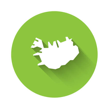 White Map of Iceland icon isolated with long shadow background. Green circle button. Vectorのイラスト素材