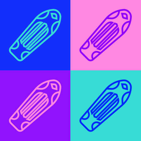 Pop art line Skateboard deck icon isolated on color background. Extreme sport. Sport equipment. Vectorのイラスト素材
