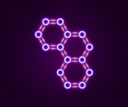 Glowing neon line Chemical formula icon isolated on black background. Abstract hexagon for...