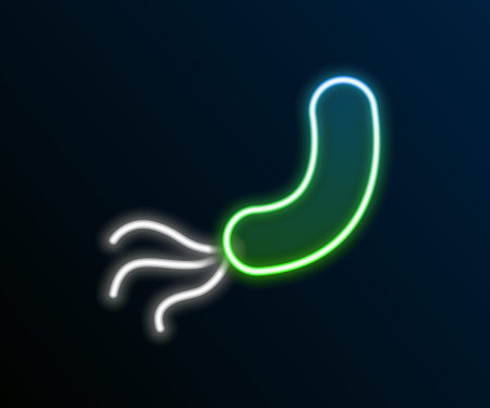 Glowing neon line Bacteria icon isolated on black background. Bacteria and germs, microorganism disease causing, cell cancer, microbe, virus, fungi. Colorful outline concept. Vectorのイラスト素材