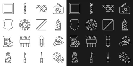 Set line Sewing button, thread, Adjustable embroidery hoop, Leather, Pattern and icon. Vectorのイラスト素材