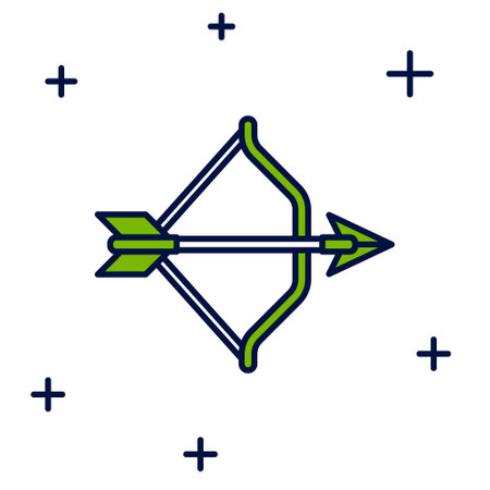 Filled outline Medieval bow and arrow icon isolated on white background. Medieval weapon. Vectorのイラスト素材