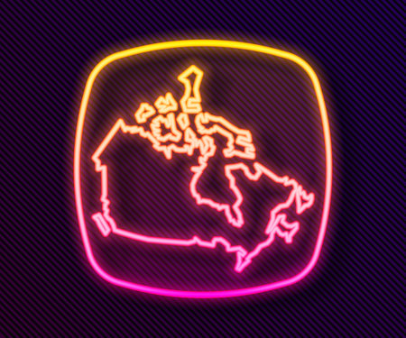 Glowing neon line Canada map icon isolated on black background. Vectorのイラスト素材