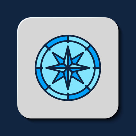 Filled outline Compass icon isolated on blue background. Windrose navigation symbol. Wind rose sign. Vectorのイラスト素材