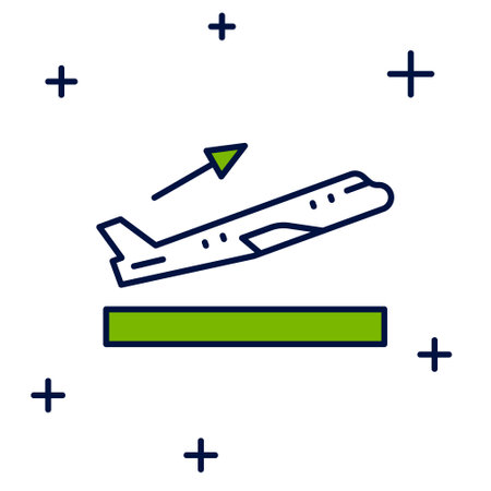Filled outline Plane takeoff icon isolated on white background. Airplane transport symbol. Vectorのイラスト素材