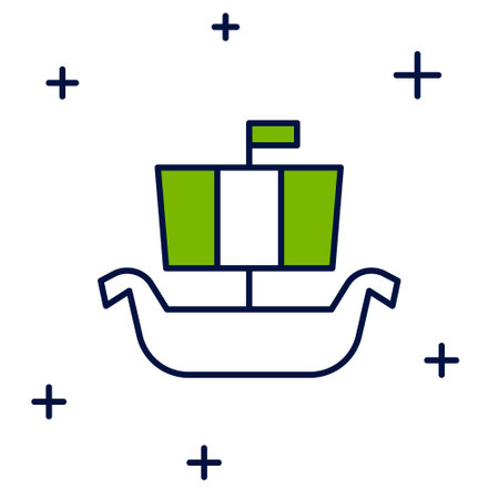 Filled outline Ancient viking scandinavian drakkar icon isolated on white background. Viking transport ship. Vectorのイラスト素材