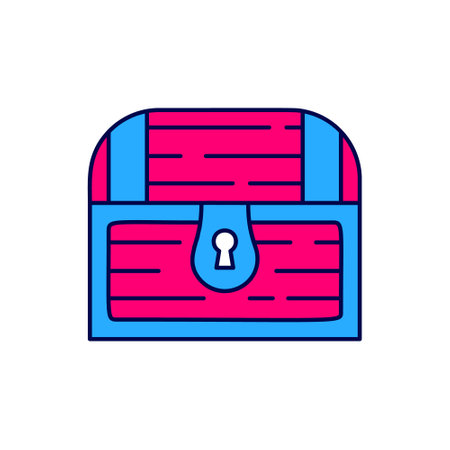 Filled outline Antique treasure chest icon isolated on white background. Vintage wooden chest with golden coin. Vectorのイラスト素材