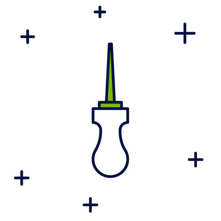 Filled outline Awl tool with wooden handle icon isolated on white background. Work equipment tailor industry. Vectorのイラスト素材