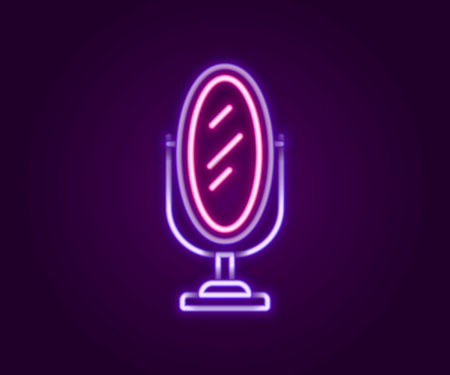 Glowing neon line Mirror icon isolated on black background. Colorful outline concept. Vectorのイラスト素材