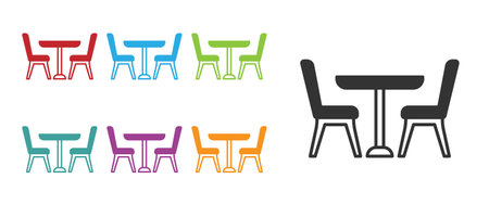 Black Wooden table with chair icon isolated on white background. Set icons colorful. Vectorのイラスト素材