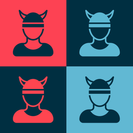 Pop art Viking head icon isolated on color background. Vectorのイラスト素材