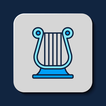Filled outline Ancient Greek lyre icon isolated on blue background. Classical music instrument, orhestra string acoustic element. Vectorのイラスト素材
