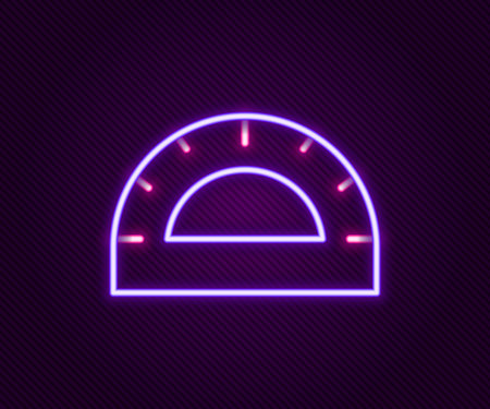 Glowing neon line Protractor grid for measuring degrees icon isolated on black background. Tilt angle meter. Measuring tool. Geometric symbol. Colorful outline concept. Vectorのイラスト素材