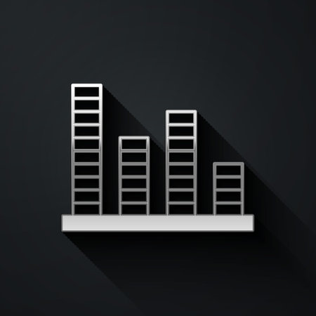 Silver Music equalizer icon isolated on black background. Sound wave. Audio digital equalizer technology, console panel, pulse musical. Long shadow style. Vectorのイラスト素材