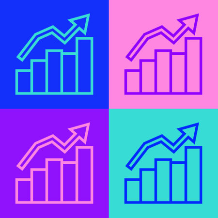 Pop art line Financial growth increase icon isolated on color background. Increasing revenue. Vectorのイラスト素材