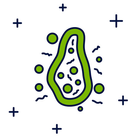 Filled outline Bacteria icon isolated on white background. Bacteria and germs, microorganism disease causing, cell cancer, microbe, virus, fungi. Vectorのイラスト素材