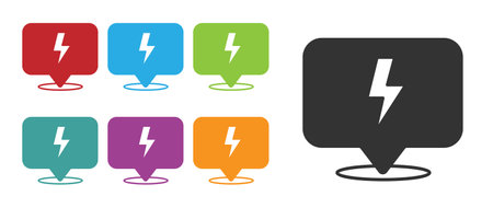 Black Lightning bolt icon isolated on white background. Flash sign. Charge flash icon. Thunder bolt. Lighting strike. Set icons colorful. Vectorのイラスト素材