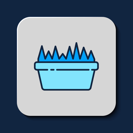 Filled outline Fresh grass in a rectangular icon isolated on blue background. Home decor. The symbol of growth and ecology. Vectorのイラスト素材