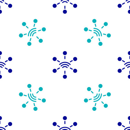 Blue Network icon isolated seamless pattern on white background. Global network connection. Global technology or social network. Connecting dots and lines. Vectorのイラスト素材
