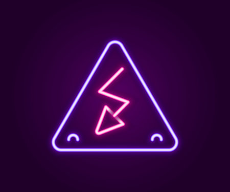 Glowing neon line High voltage sign icon isolated on black background. Danger symbol. Arrow in triangle. Warning icon. Colorful outline concept. Vectorのイラスト素材