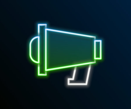 Glowing neon line Megaphone icon isolated on black background. Speaker sign. Colorful outline concept. Vectorのイラスト素材
