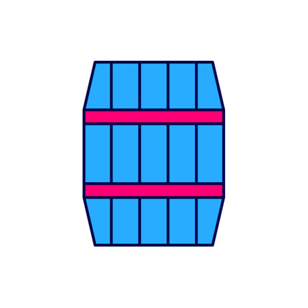 Filled outline Wooden barrel icon isolated on white background. Alcohol barrel, drink container, wooden keg for beer, whiskey, wine. Vectorのイラスト素材