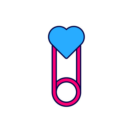 Filled outline Baby clothes pin icon isolated on white background. Classic closed steel safety pin. Vectorのイラスト素材