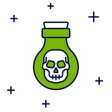 Filled outline Poison in bottle icon isolated on white background. Bottle of poison or poisonous chemical toxin. Vectorのイラスト素材