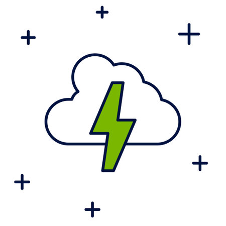 Filled outline Storm icon isolated on white background. Cloud and lightning sign. Weather icon of storm. Vectorのイラスト素材