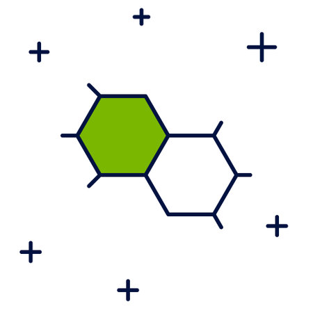 Filled outline Chemical formula icon isolated on white background. Abstract hexagon for innovation medicine, health, research and science. Vectorのイラスト素材