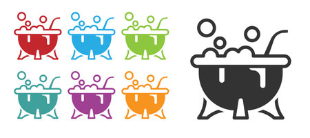 Black Halloween witch cauldron icon isolated on white background. Happy Halloween party. Set icons colorful. Vectorのイラスト素材