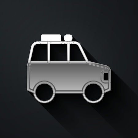Silver Car icon isolated on black background. Long shadow style. Vectorのイラスト素材