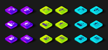 Set Aqualung, Canoe rowing team sports, Water polo, Surfboard, Kayak and paddle and Kitesurfing icon. Vectorのイラスト素材