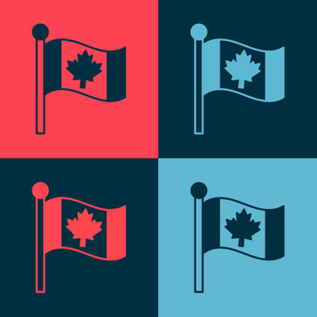 Pop art Flag of Canada icon isolated on color background. North America country flag on flagpole. Vectorのイラスト素材