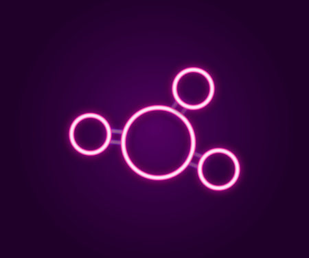 Glowing neon line Molecule icon isolated on black background. Structure of molecules in chemistry, science teachers innovative educational poster. Colorful outline concept. Vectorのイラスト素材