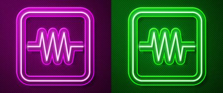 Glowing neon line Resistor in electronic circuit icon isolated on purple and green background. Vectorのイラスト素材