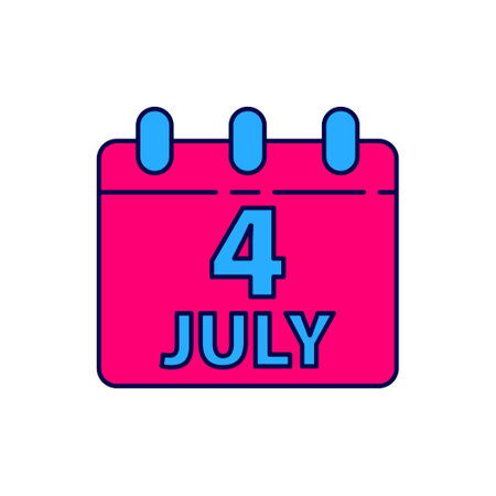 Filled outline Day calendar with date July 4 icon isolated on white background. USA Independence Day. 4th of July. Vectorのイラスト素材
