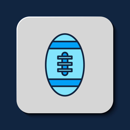 Filled outline American Football ball icon isolated on blue background. Rugby ball icon. Team sport game symbol. Vectorのイラスト素材